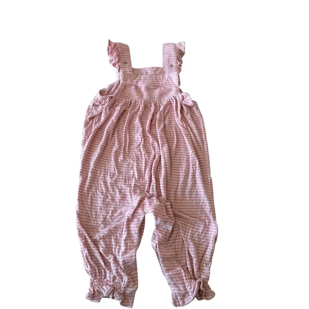 Angel Dear Baby Pink & White Striped Ruffle Romper